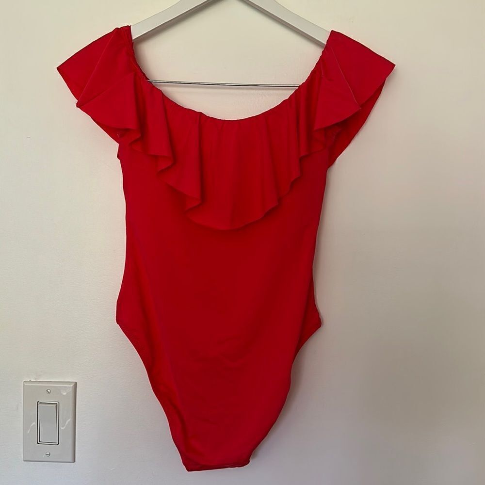 Trina Turk off the shoulder ruffle one piece swimsuit